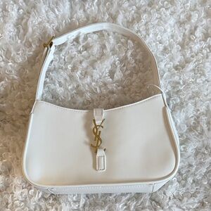 White Shoulder Bag with Gold Logo